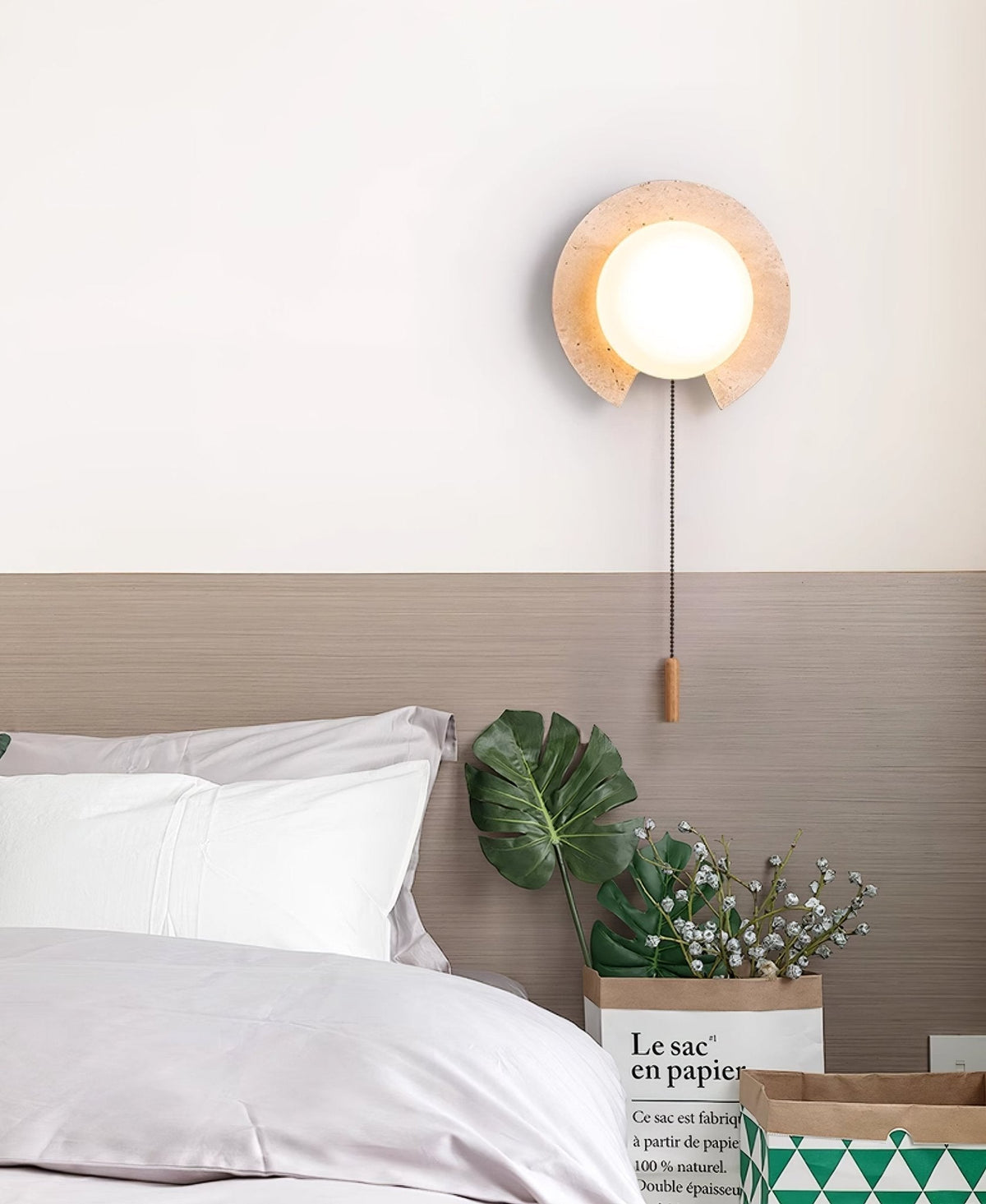 Zamaryra aplique de pared con pantalla semicircular de travertino