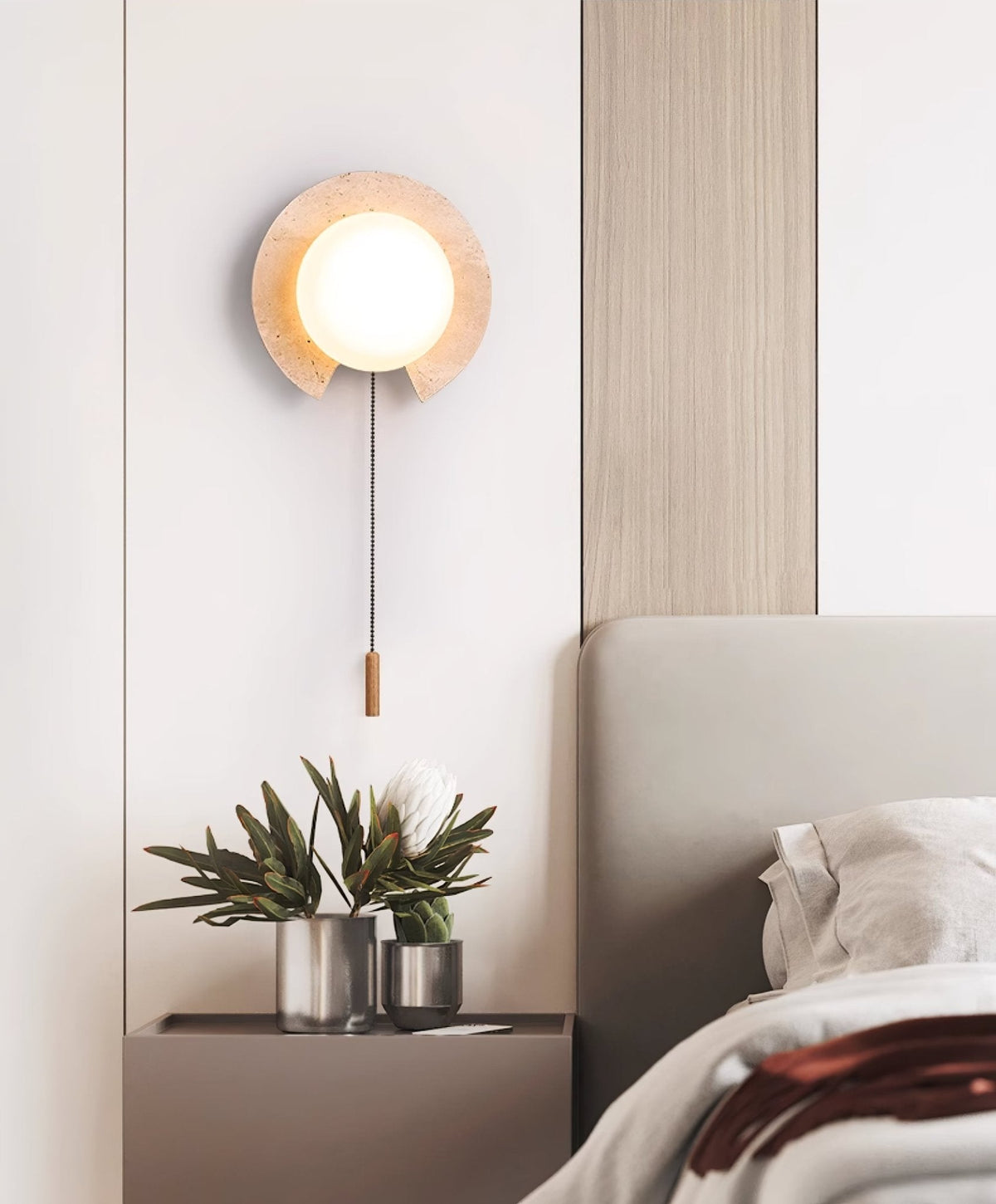 Zamaryra aplique de pared con pantalla semicircular de travertino