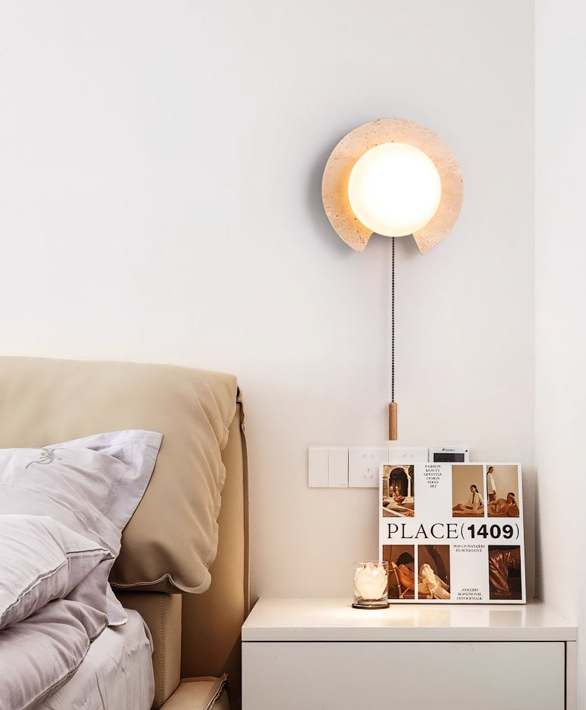 Zamaryra aplique de pared con pantalla semicircular de travertino