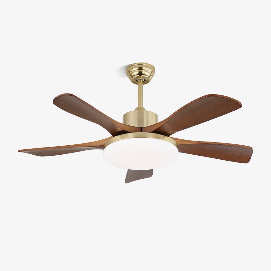 Elveora ventilador de techo con luz moderno de latón y madera