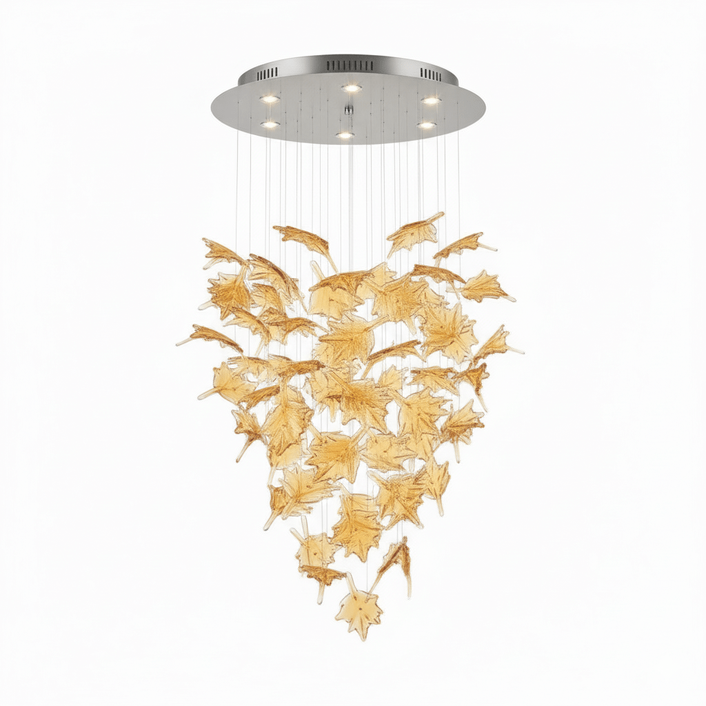 Maple lámpara de araña con florón y hebras de cristal