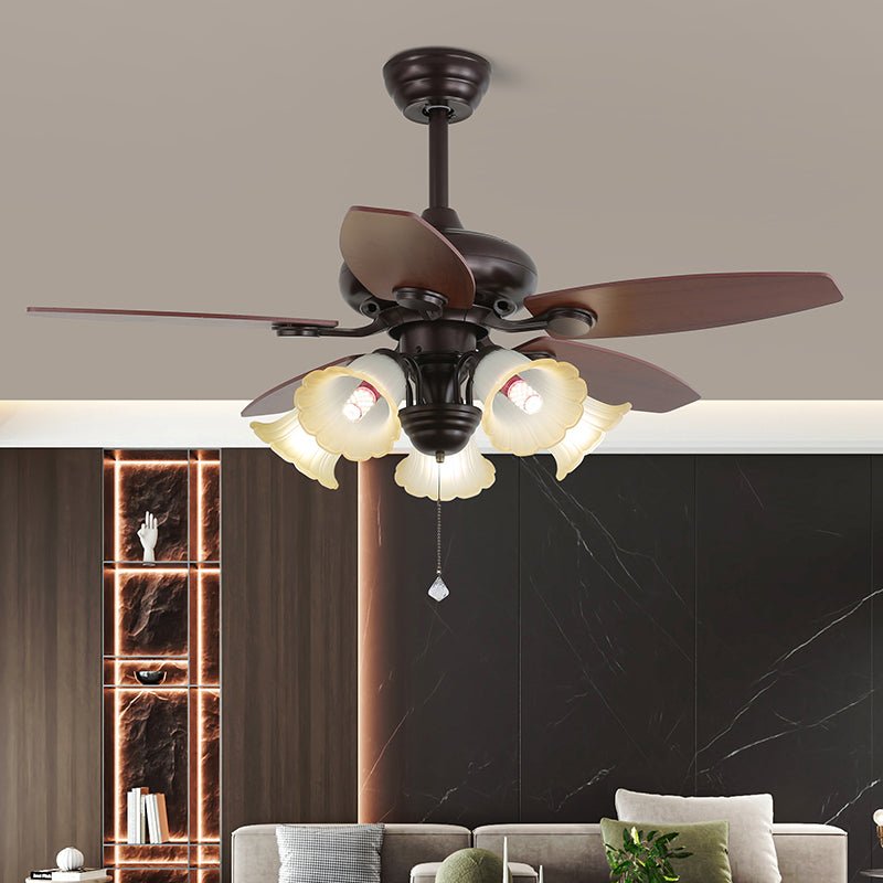 Elvael ventilador de techo con luz clásico de madera y vidrio