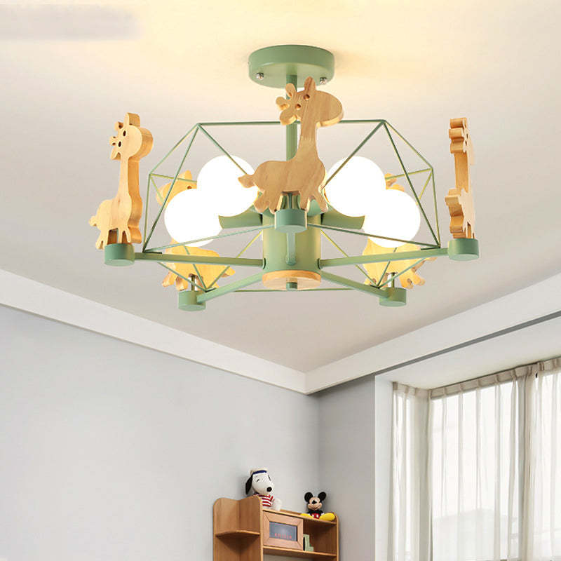 Arisha Decorativa Jirafas Metal/Madera LED Lámpara de Techo Rosa/Verde/Gris
