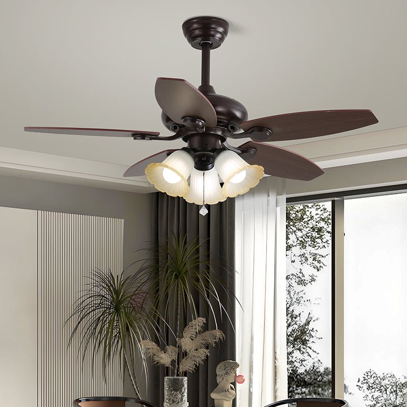 Elvael ventilador de techo con luz clásico de madera y vidrio