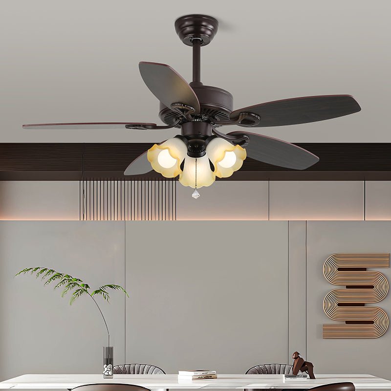 Elvael ventilador de techo con luz clásico de madera y vidrio