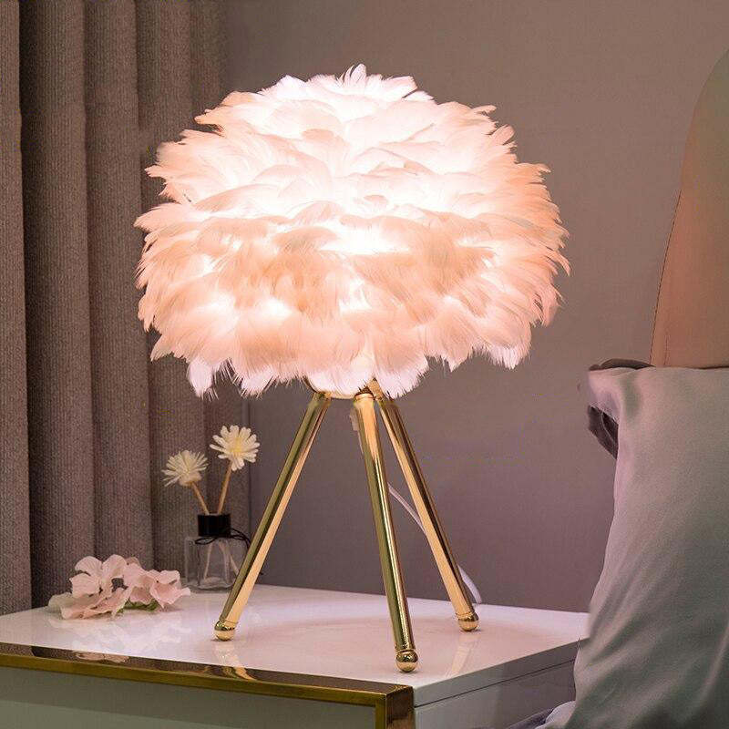 O'Moore Diseño Redonda Pluma Lámpara de Mesa Blanca/Rosa/Gris