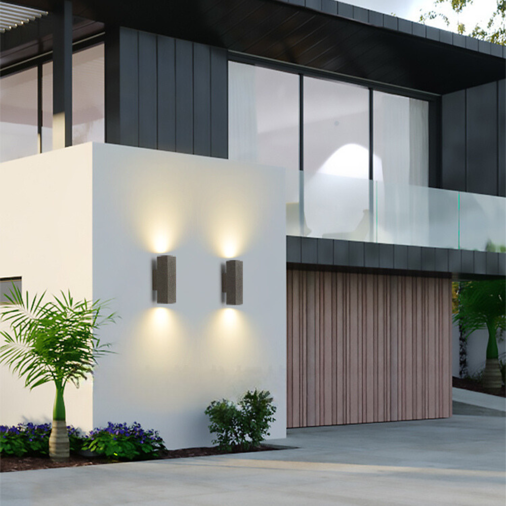 Ray Minimalista Rectangular Cemento Aplique de Pared Exterior Blanco