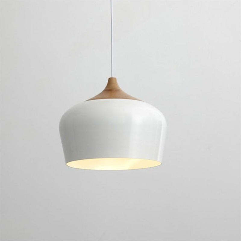Nordic Minimalista Semicircular Matel/Madera Lámpara Colgante Blanca/Negra