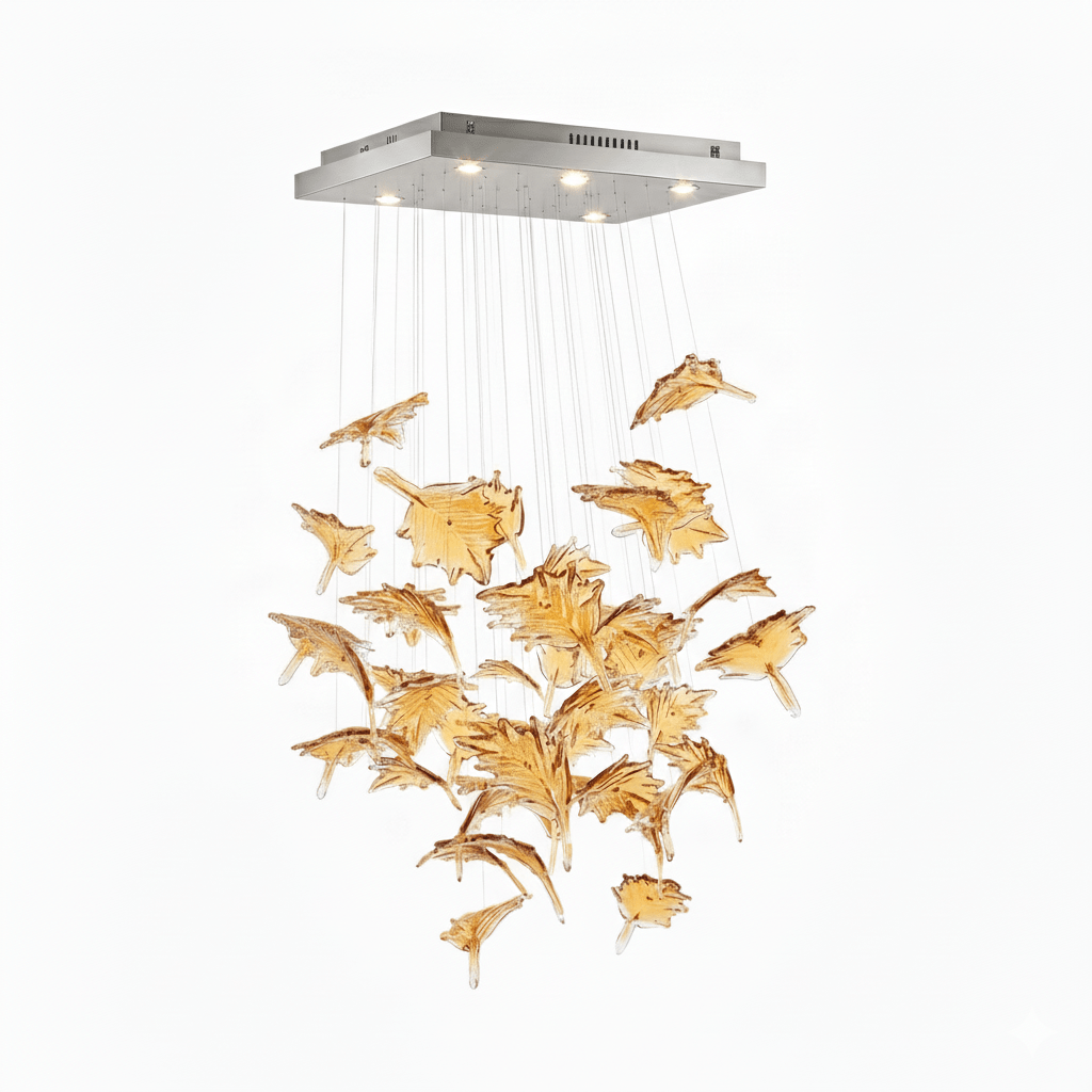 Maple lámpara de araña con florón y hebras de cristal