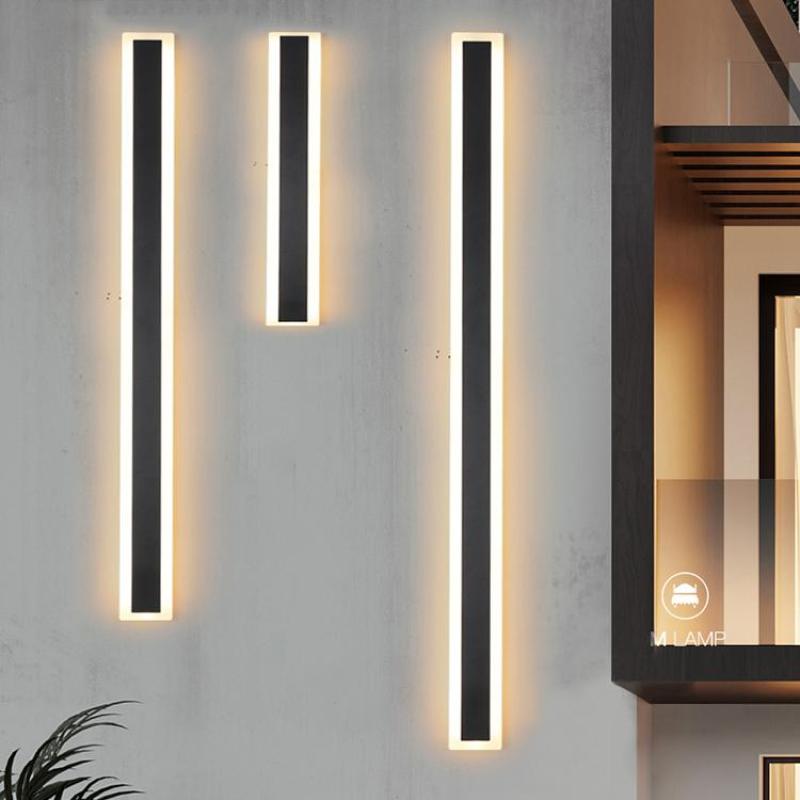 Ray Moderna Lineal Metal Aplique de Pared Exterior Negra