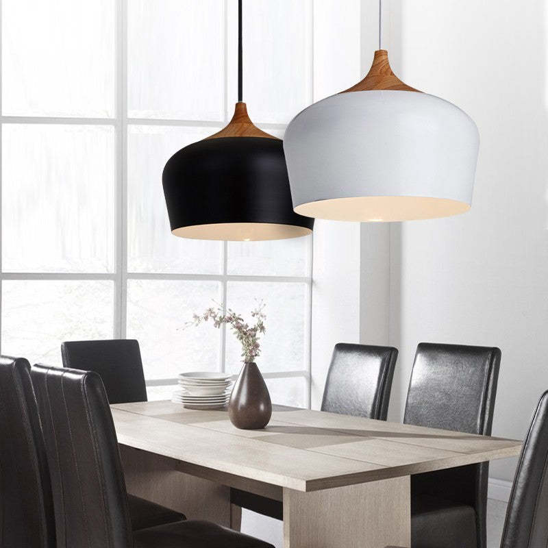Nordic Minimalista Semicircular Matel/Madera Lámpara Colgante Blanca/Negra