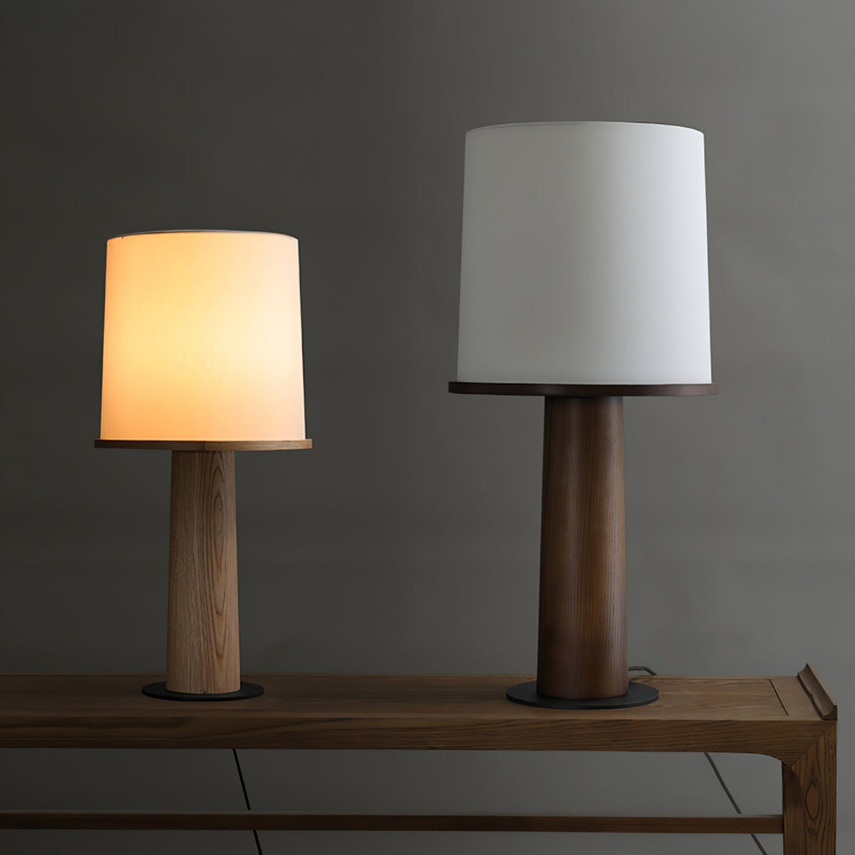 Rinirielle lámpara de mesa contemporánea de madera y tejido