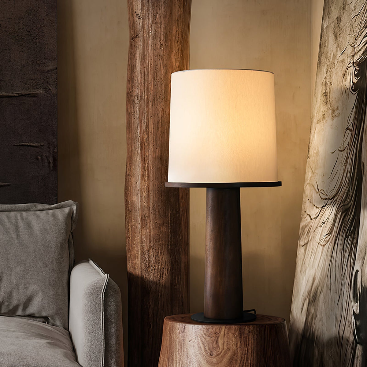 Rinirielle lámpara de mesa contemporánea de madera y tejido