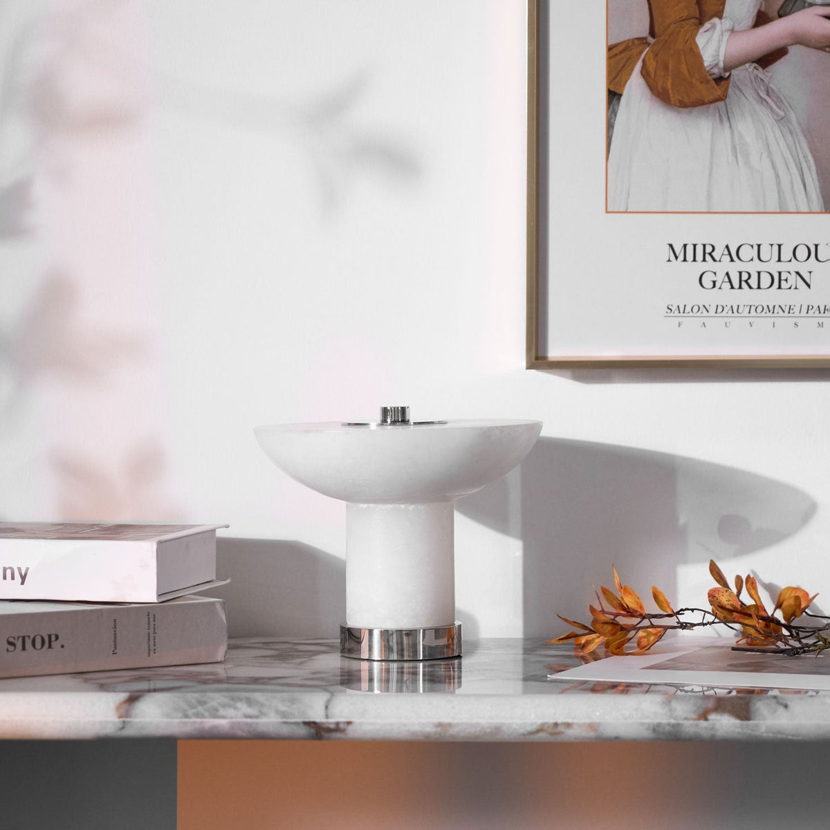 Eurnoran lámpara de mesa con pantalla en forma de seta de alabastro