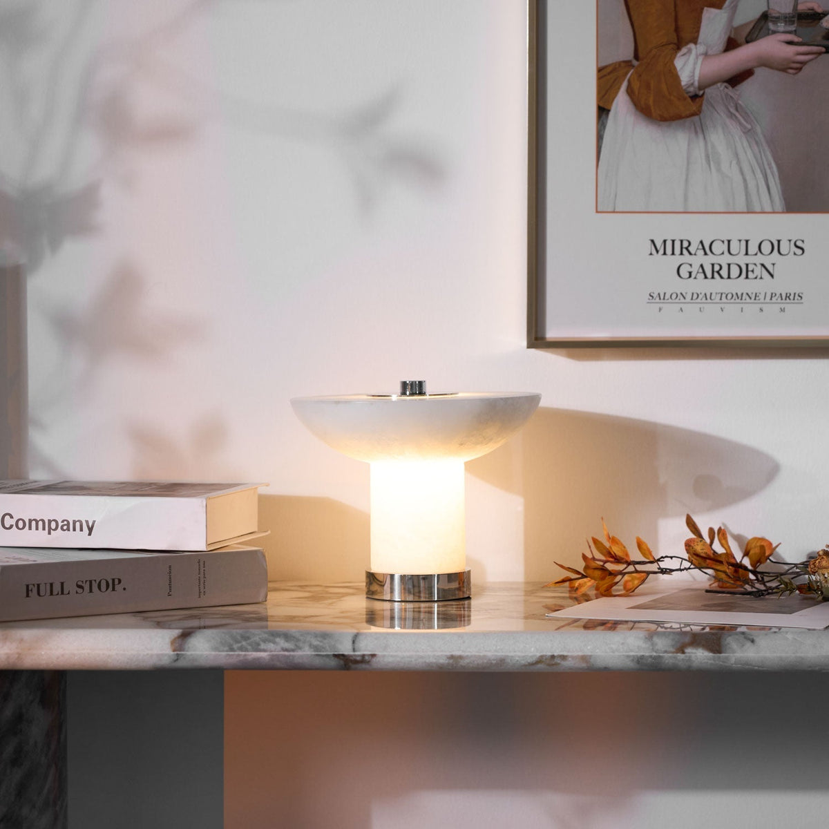 Eurnoran lámpara de mesa con pantalla en forma de seta de alabastro