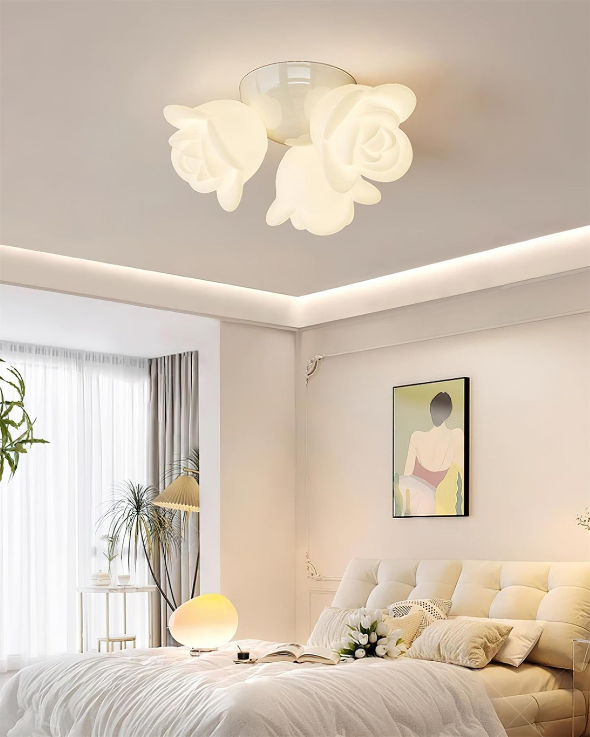 Lámpara de techo con florón metálico y forma floral artística en rosa PE de metal
