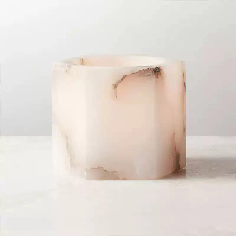 Qesta Cubo de alabastro natural moderno para velas