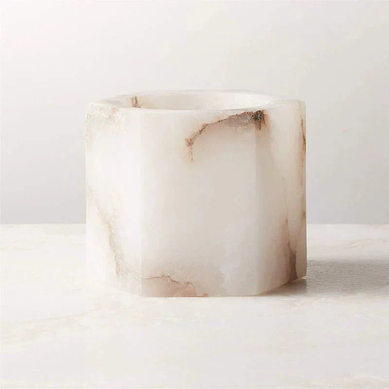 Qesta Cubo de alabastro natural moderno para velas