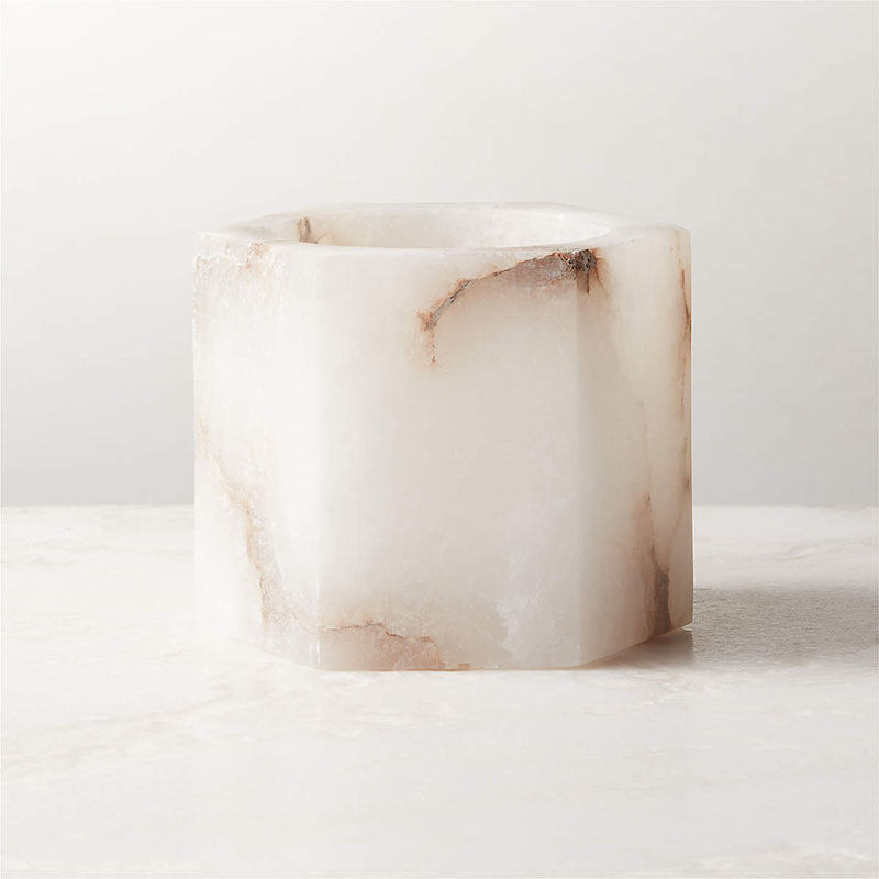 Qesta Cubo de alabastro natural moderno para velas