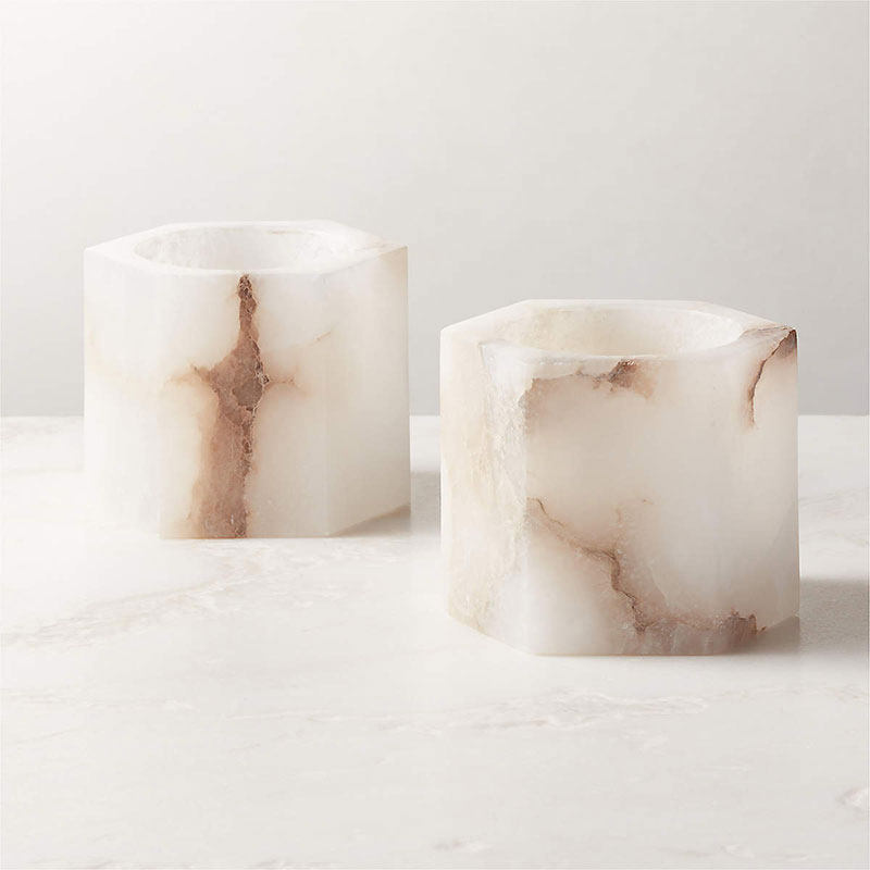 Qesta Cubo de alabastro natural moderno para velas