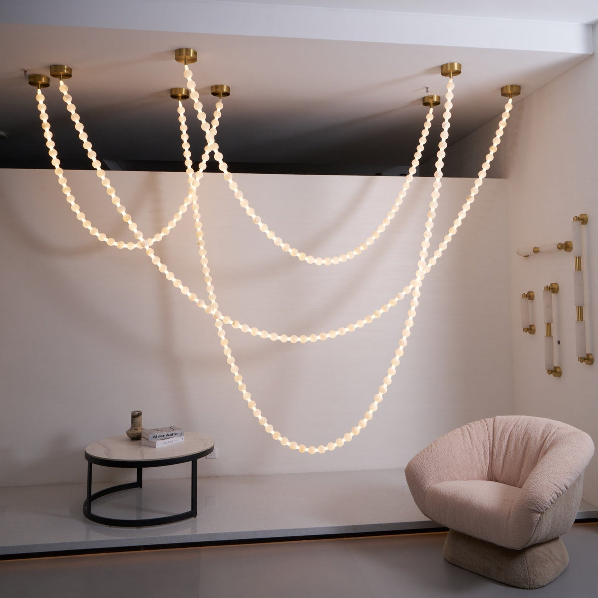 Grempt alabastro Pearl Necklace lámpara de araña
