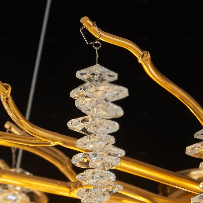 Elyuira lámpara de araña en oro con ramas y cascada de cristal elegante