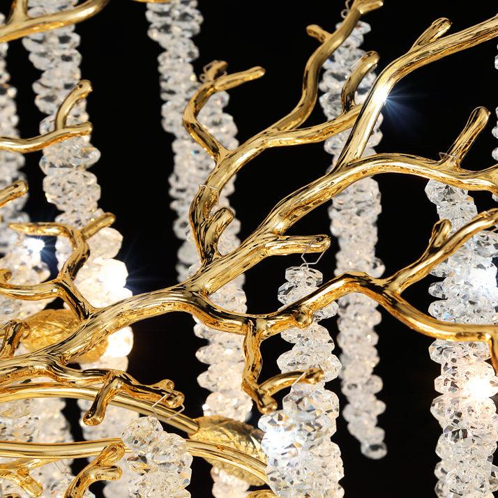 Elyuira lámpara de araña en oro con ramas y cascada de cristal elegante