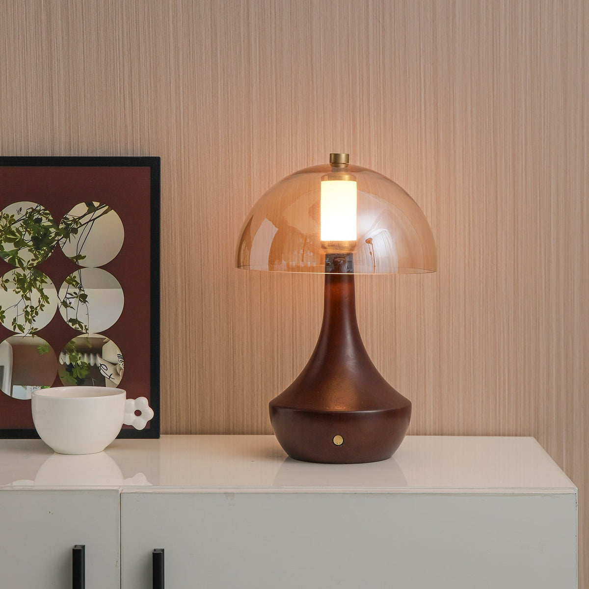 Aurae lámpara de mesa moderna de madera y vidrio