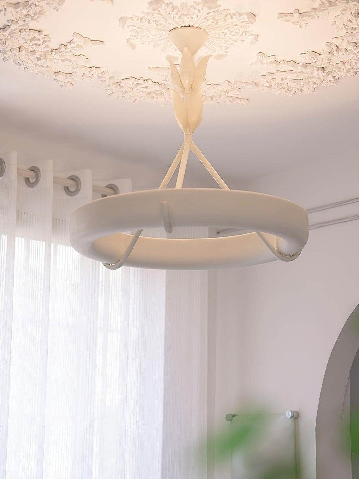Eixor lámpara de araña de yeso blanca forma floral minimalista