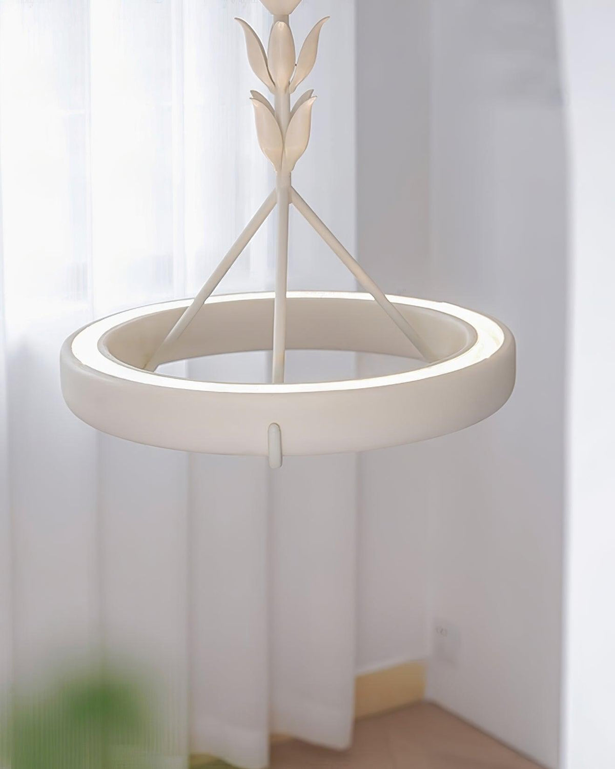 Eixor lámpara de araña de yeso blanca forma floral minimalista