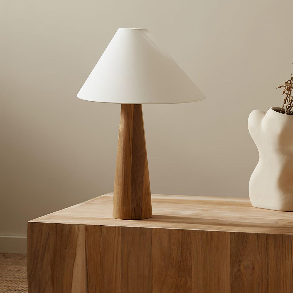 Mirose lámpara de mesa de madera y tejido rústico