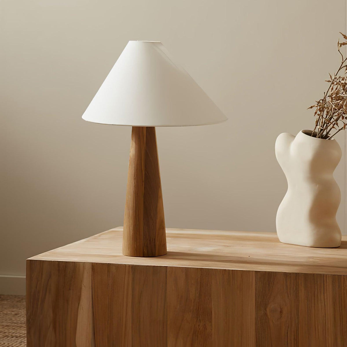 Mirose lámpara de mesa de madera y tejido rústico