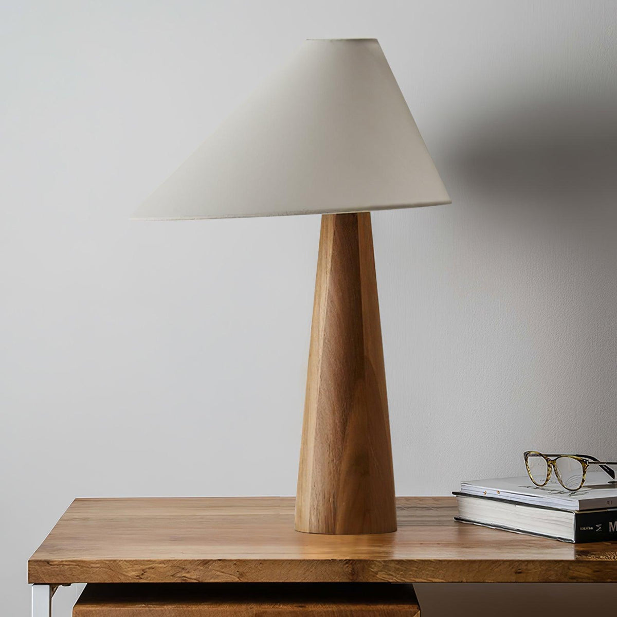 Mirose lámpara de mesa de madera y tejido rústico