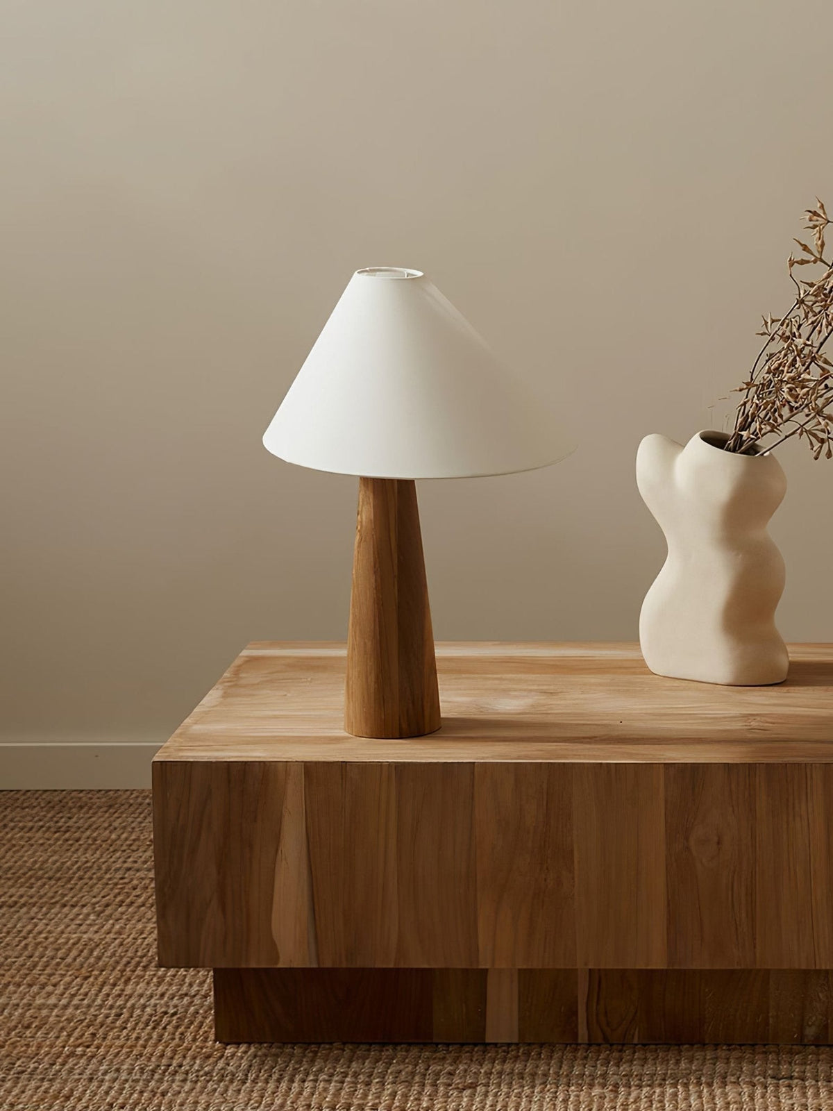 Mirose lámpara de mesa de madera y tejido rústico