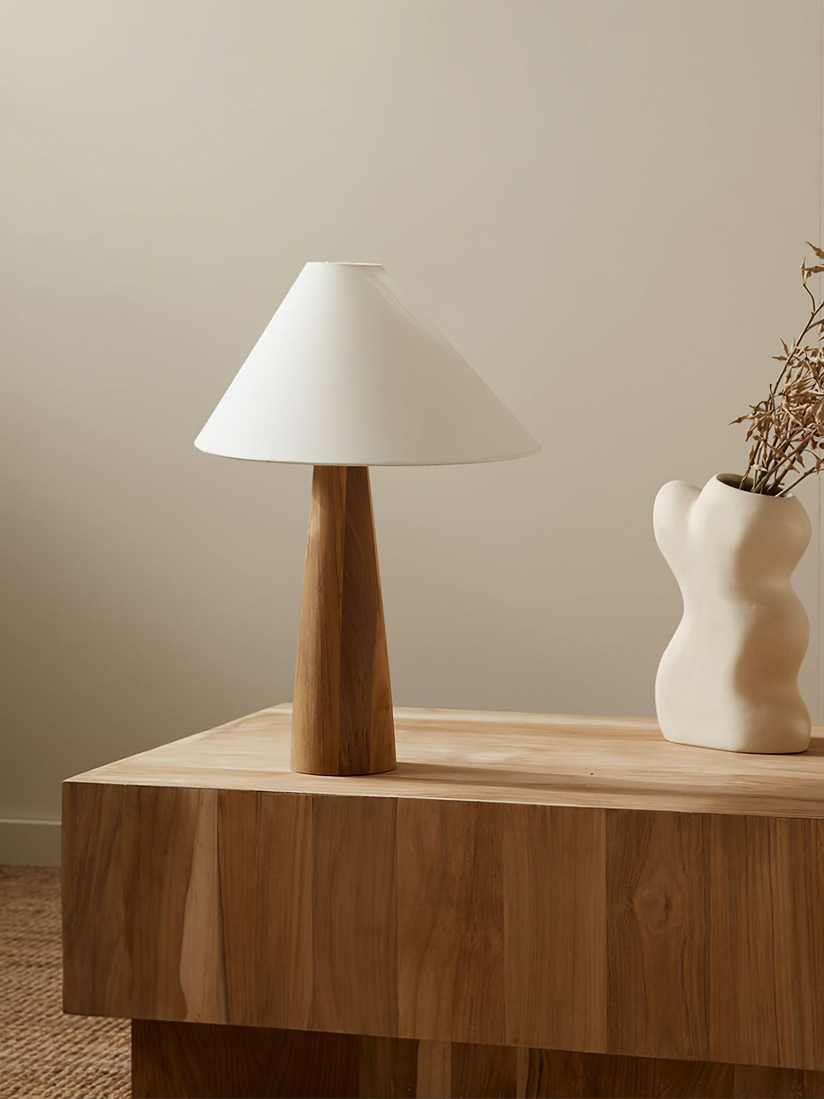 Mirose lámpara de mesa de madera y tejido rústico