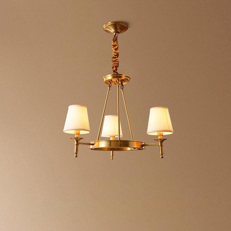 Dyvlen lámpara de araña en latón con pantalla de lino moderna 8-Light