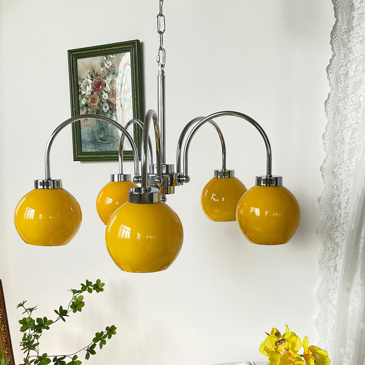 Liororian lámpara de araña con globos de vidrio amarillo