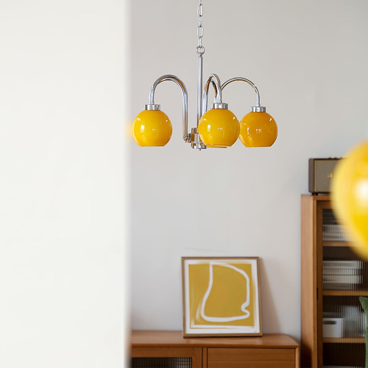Liororian lámpara de araña con globos de vidrio amarillo