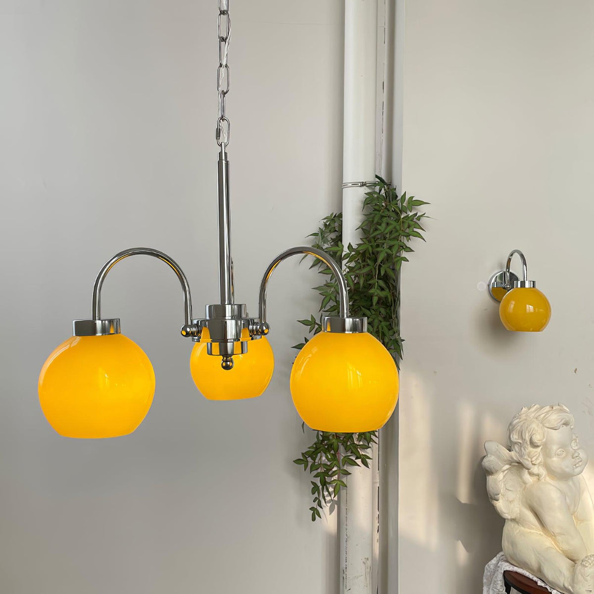 Liororian lámpara de araña con globos de vidrio amarillo