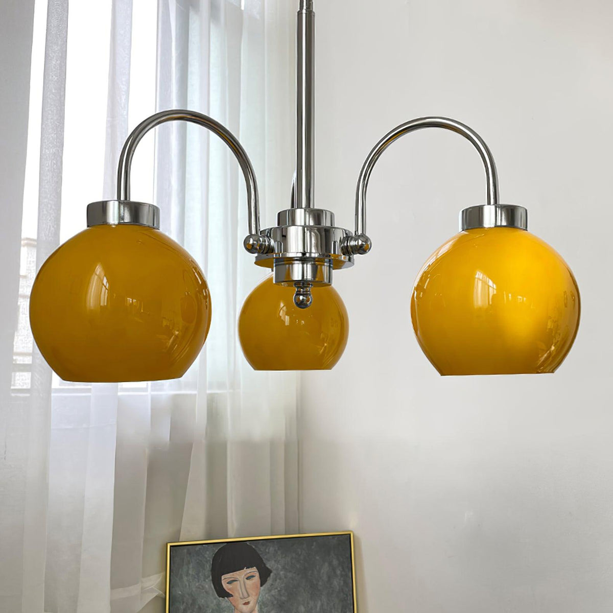 Liororian lámpara de araña con globos de vidrio amarillo