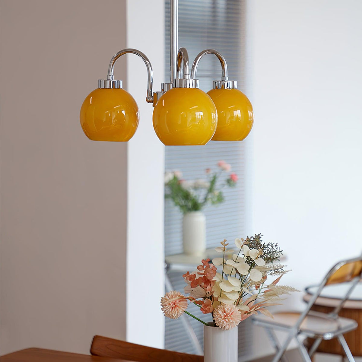 Liororian lámpara de araña con globos de vidrio amarillo