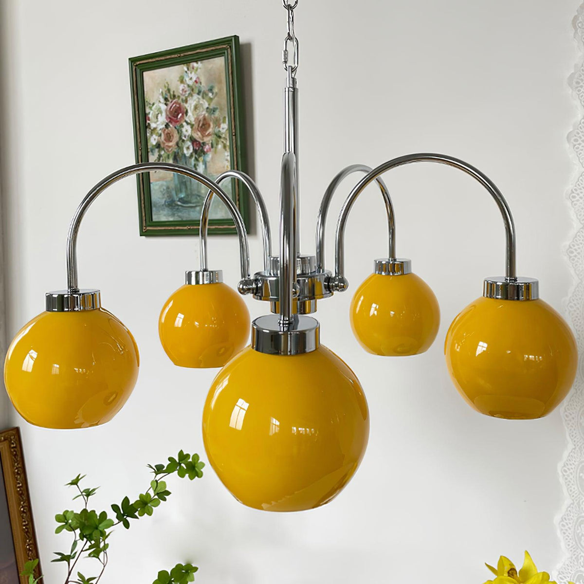 Liororian lámpara de araña con globos de vidrio amarillo
