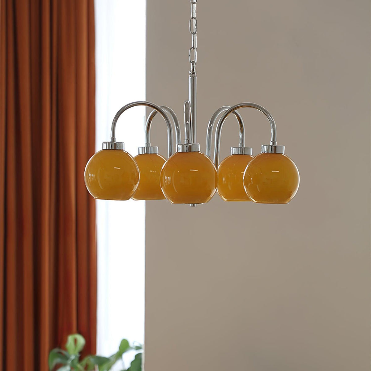 Liororian lámpara de araña con globos de vidrio amarillo