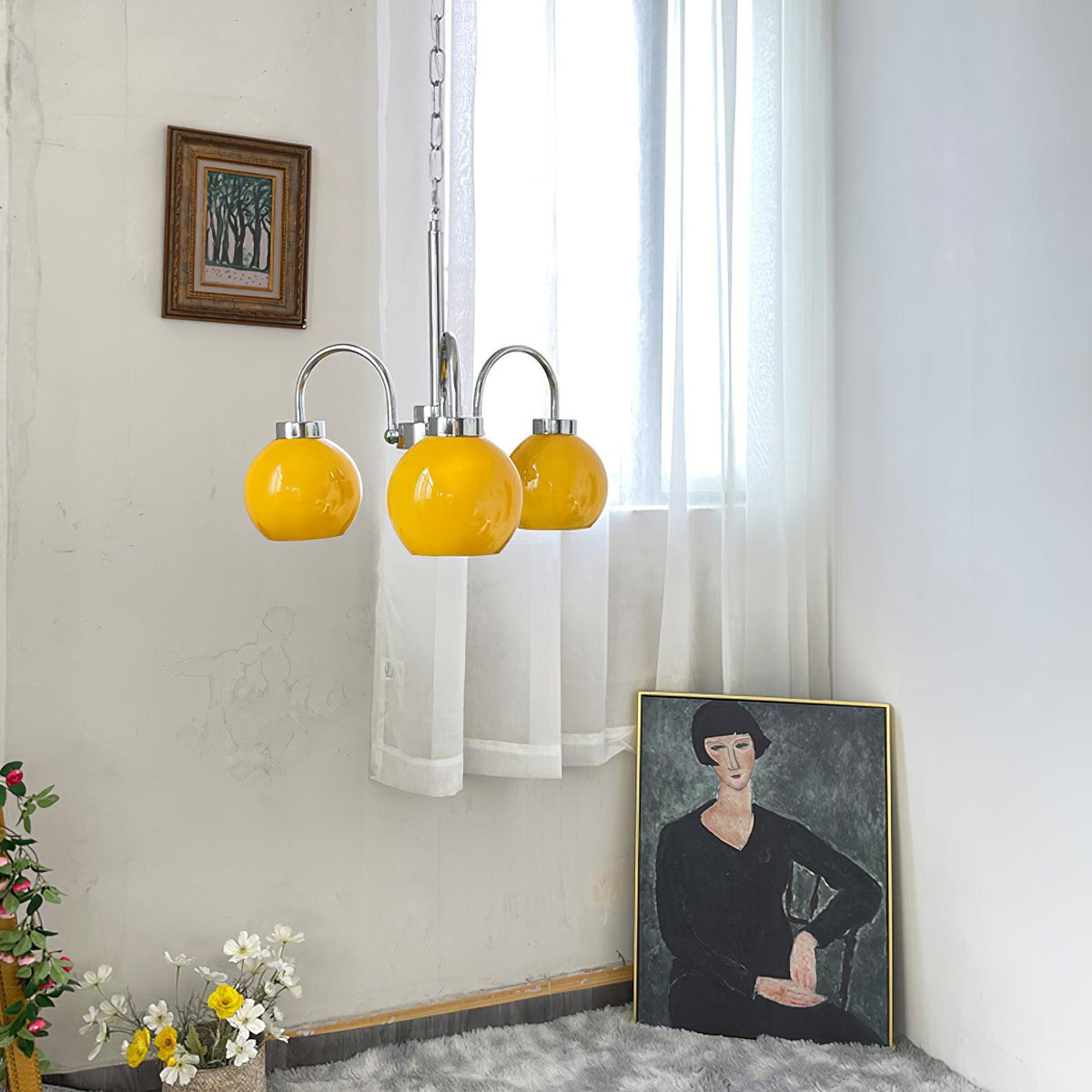 Liororian lámpara de araña con globos de vidrio amarillo