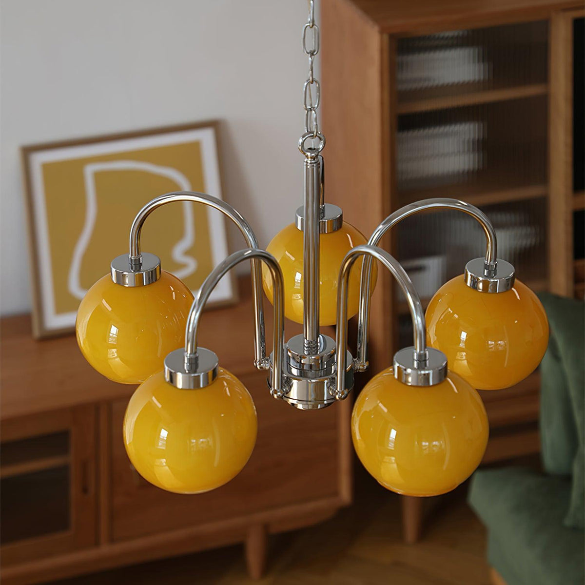 Liororian lámpara de araña con globos de vidrio amarillo