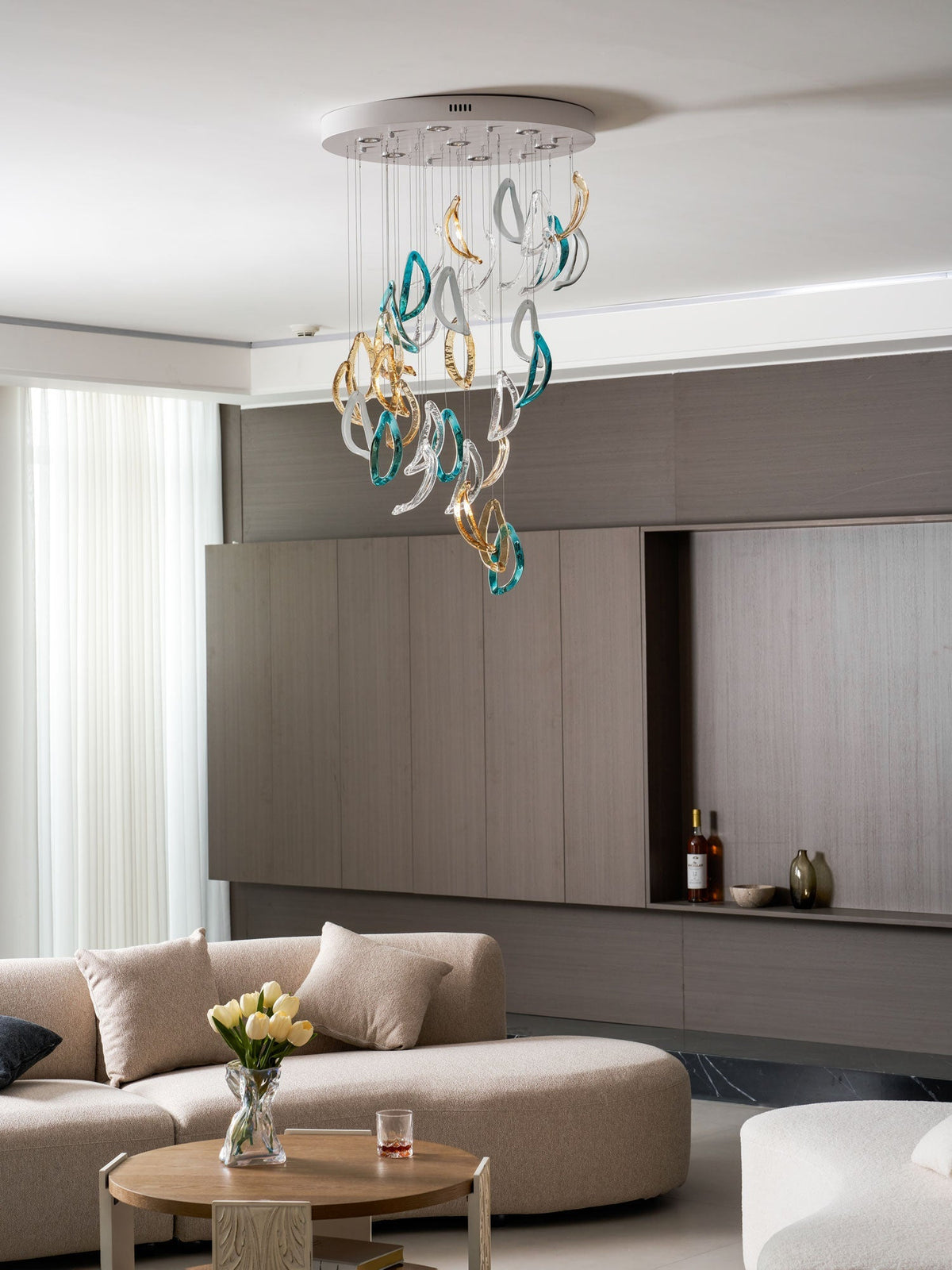 AquaFlux Grand Cascade efecto ondulado vidrio Art Customize lámpara de araña