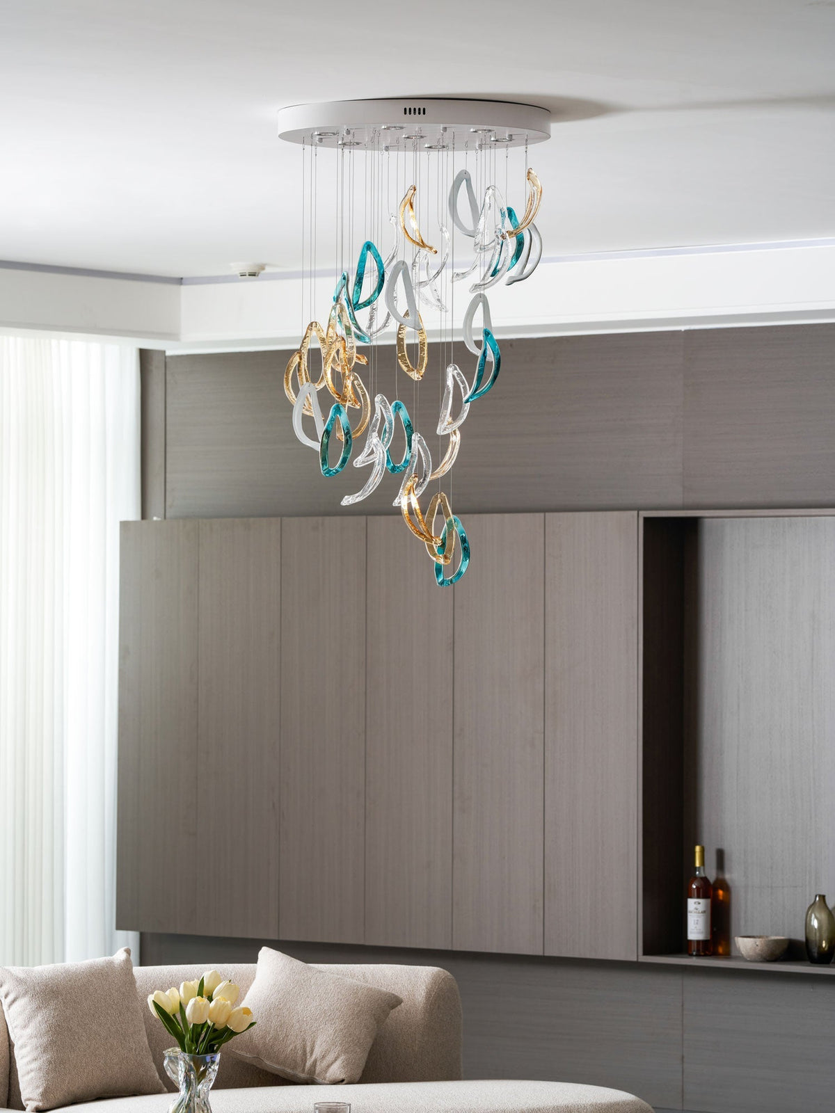 AquaFlux Grand Cascade efecto ondulado vidrio Art Customize lámpara de araña