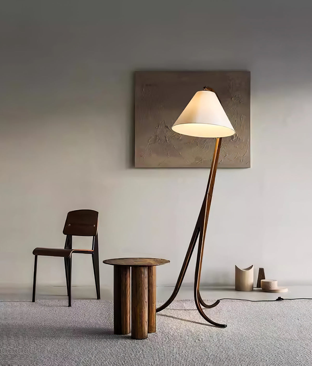 Udorila lámpara de pie curva de madera