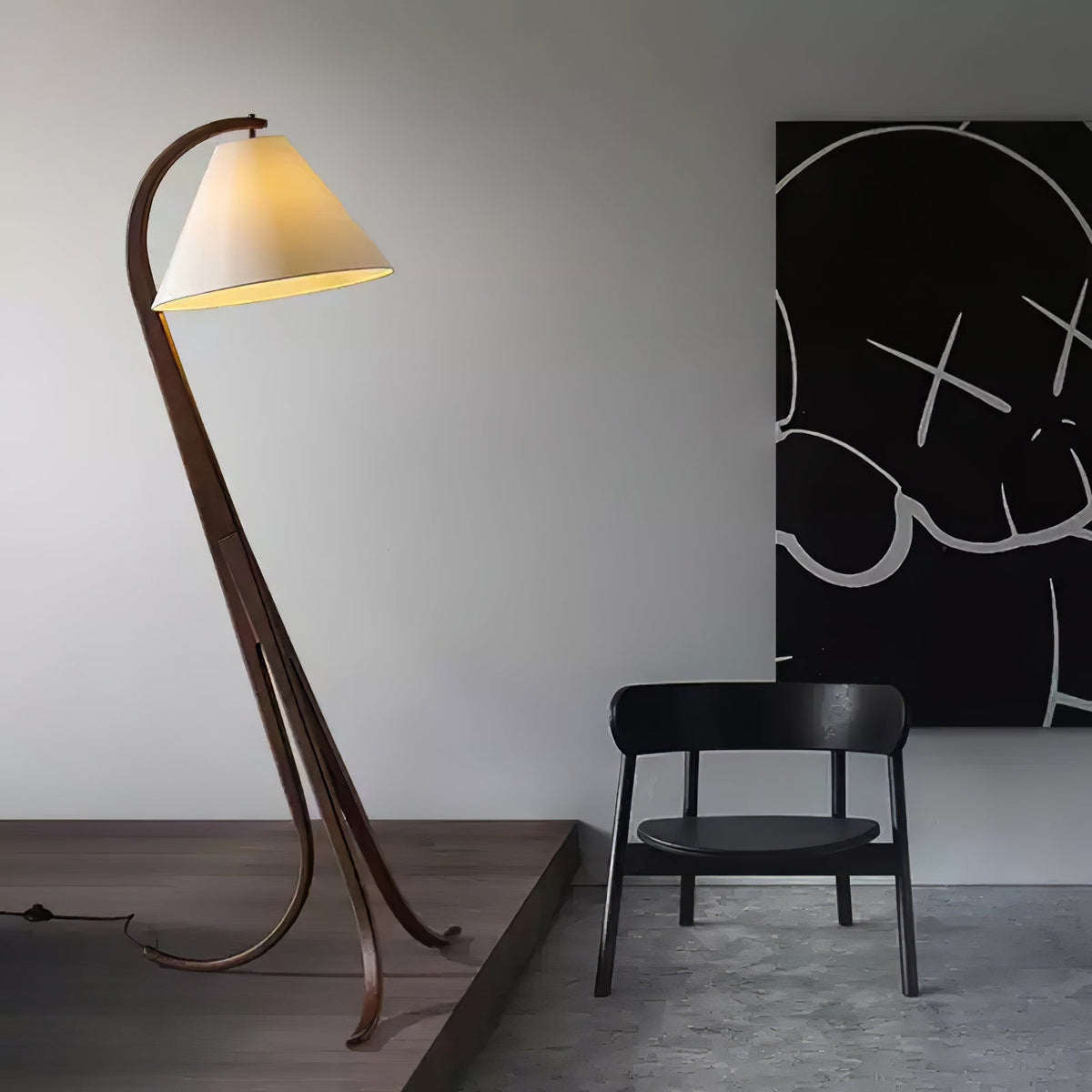 Udorila lámpara de pie curva de madera