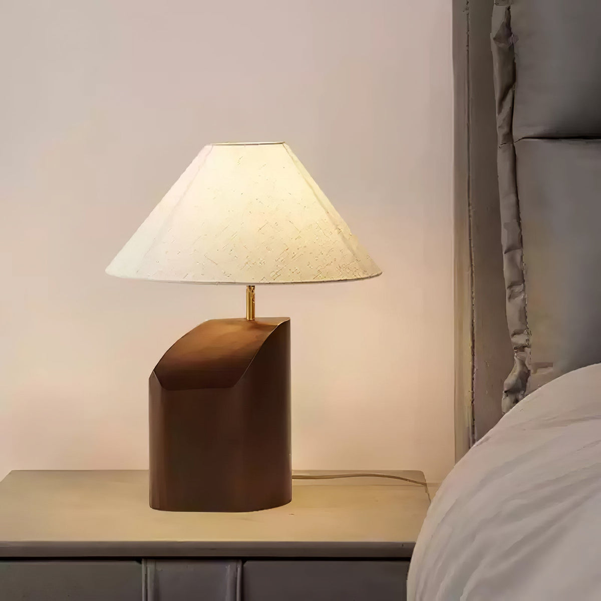 Halene lámpara de mesa de madera y tejido